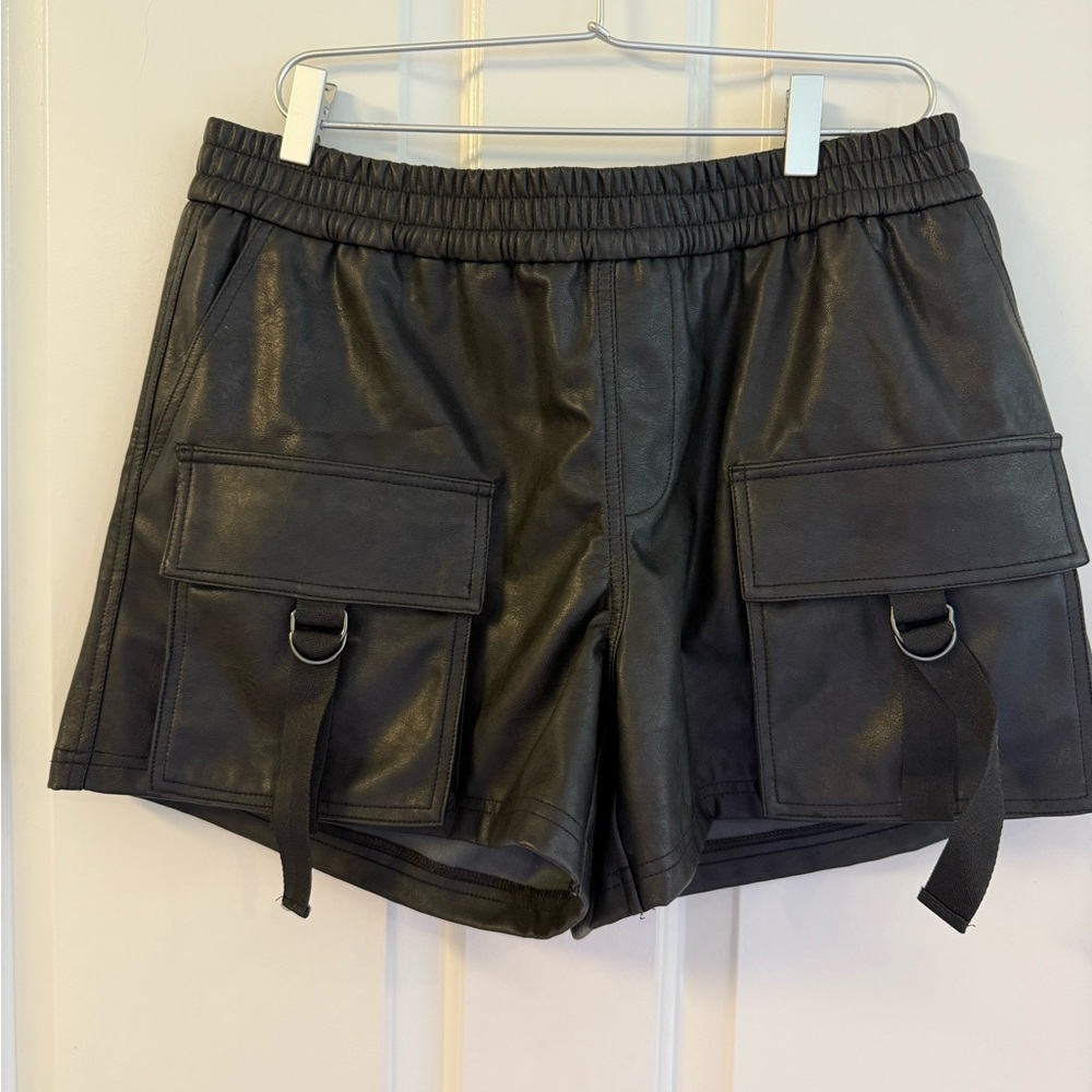 H&M Black Faux Leather Women's Cargo Shorts